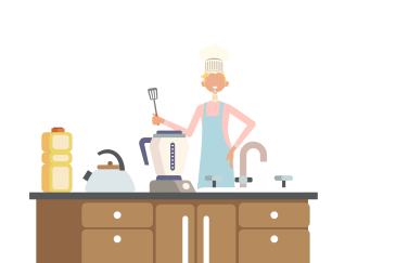 Illustratie van een kok in de keuken
