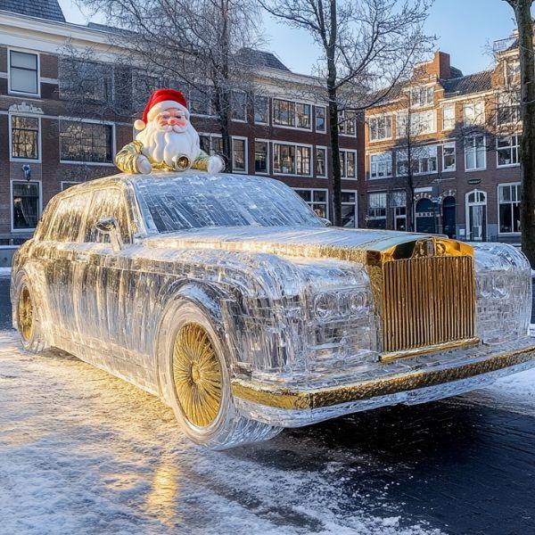 kerstman auto ijs goud