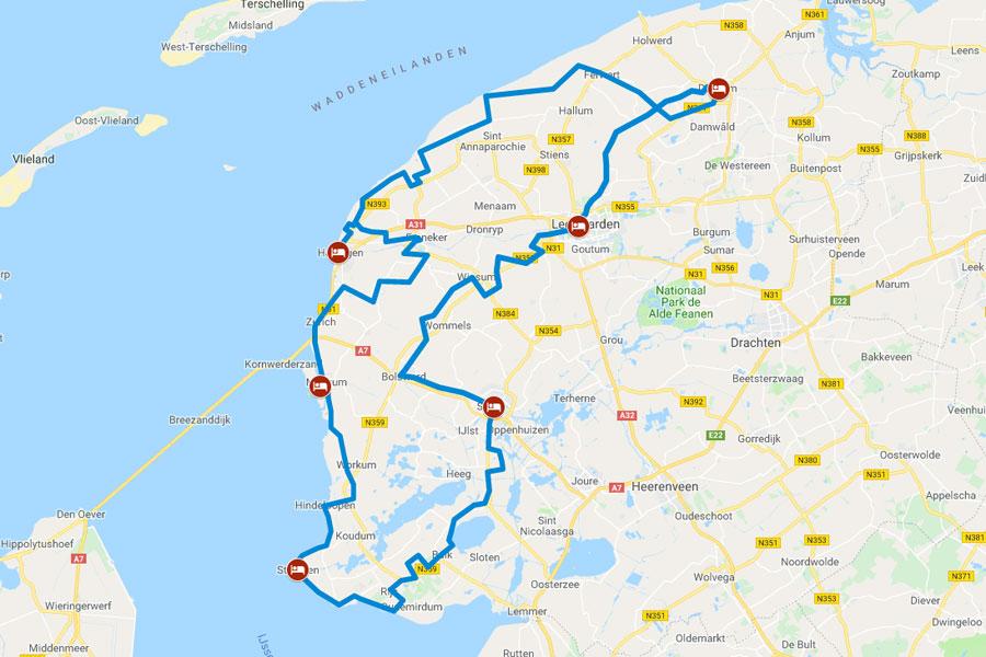 Kaart Elfstedentocht fiets Kaart Elfstedentocht fiets