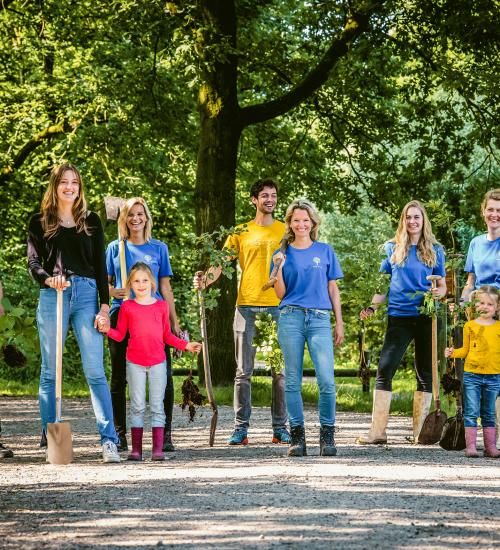 groep mensen gaat bomen planten